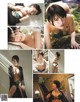 A series of pictures of a woman in lingerie posing for a magazine.